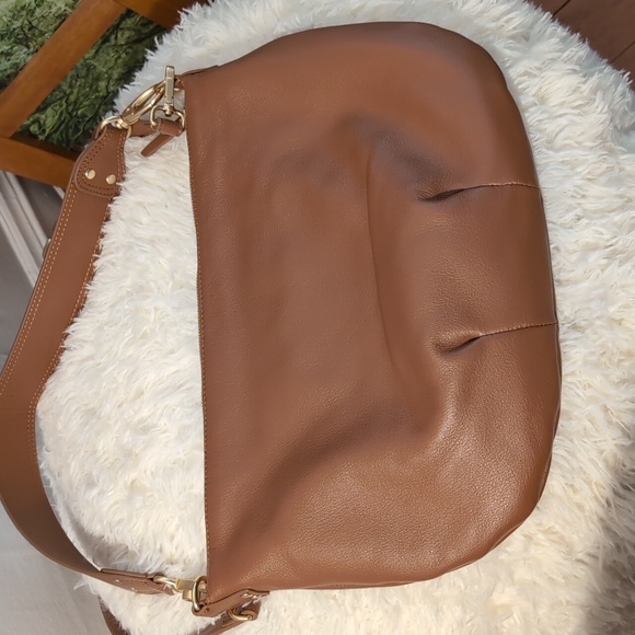 Quince Italian Leather Convertible Crescent Bag Cognac Purse Gold - Picture 6 of 11